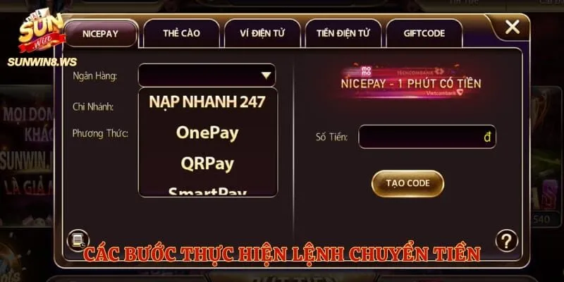 Các bước thực hiện lệnh chuyển tiền 