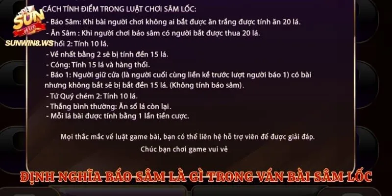 Định nghĩa báo sâm là gì trong ván bài Sâm Lốc