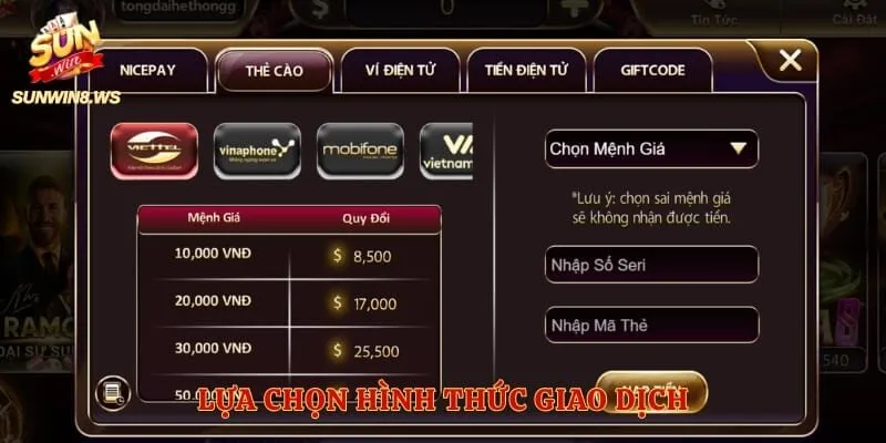 Lựa chọn hình thức giao dịch